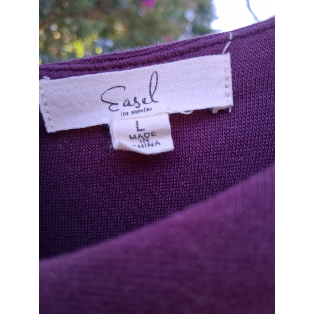Easil Plum Cold Shoulder Sweatshirt Top Ruffle Cutout Back Layered Blouse Size L - Picture 4 of 9